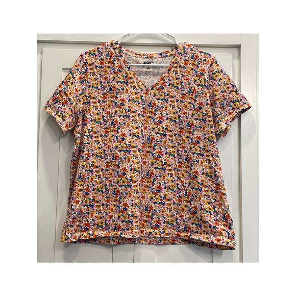 Land's End 100% Cotton floral v neck tee XL - Picture 1 of 10